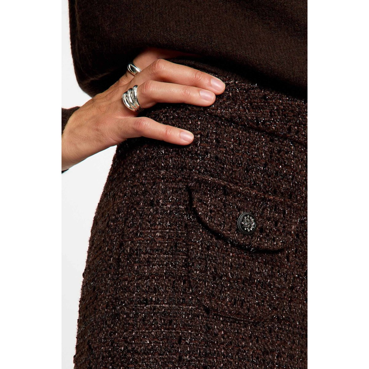 Short tweed taille haute marron foncé, MORGAN