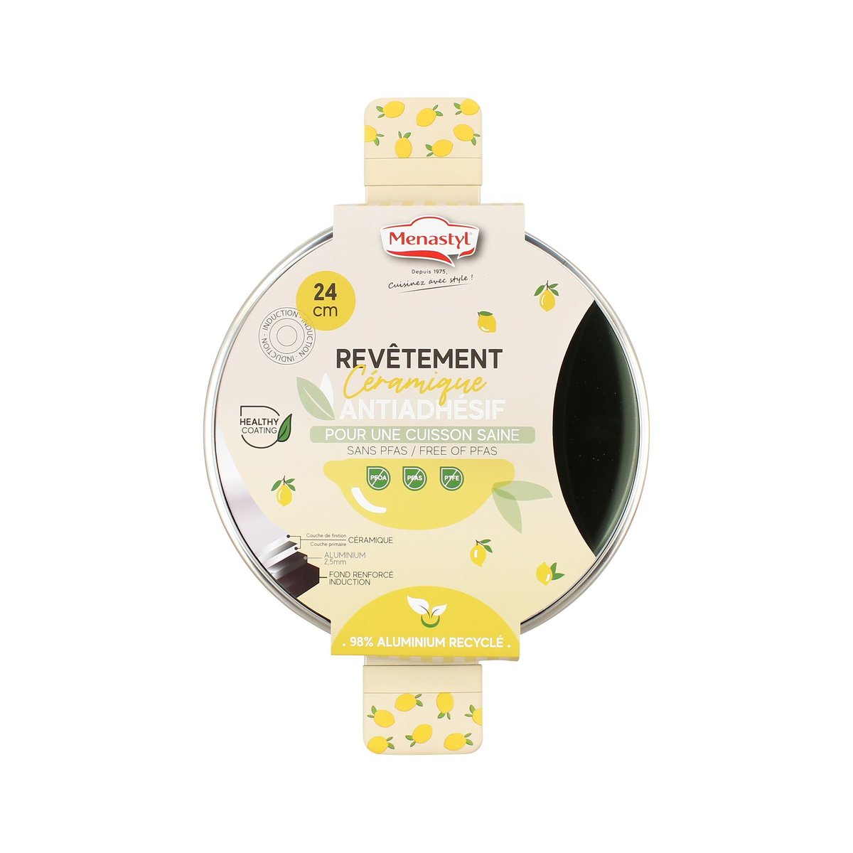 Faitout 24cm en aluminium, CITRON beige-vert, MENASTYL