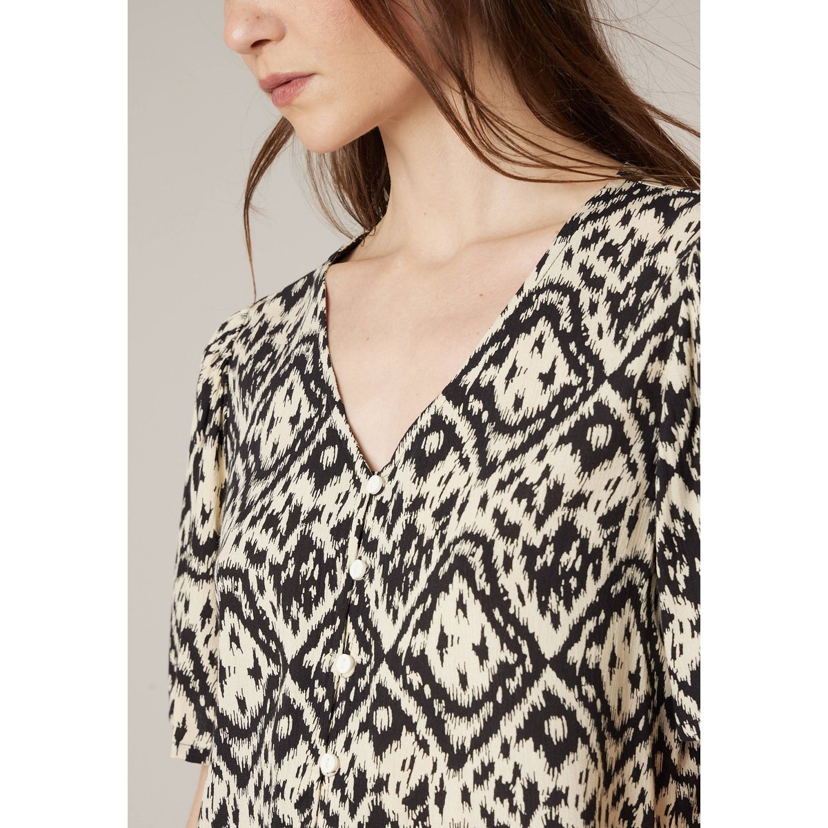 Blouse femme fluide motif ethniques EHOMA black, DEELUXE