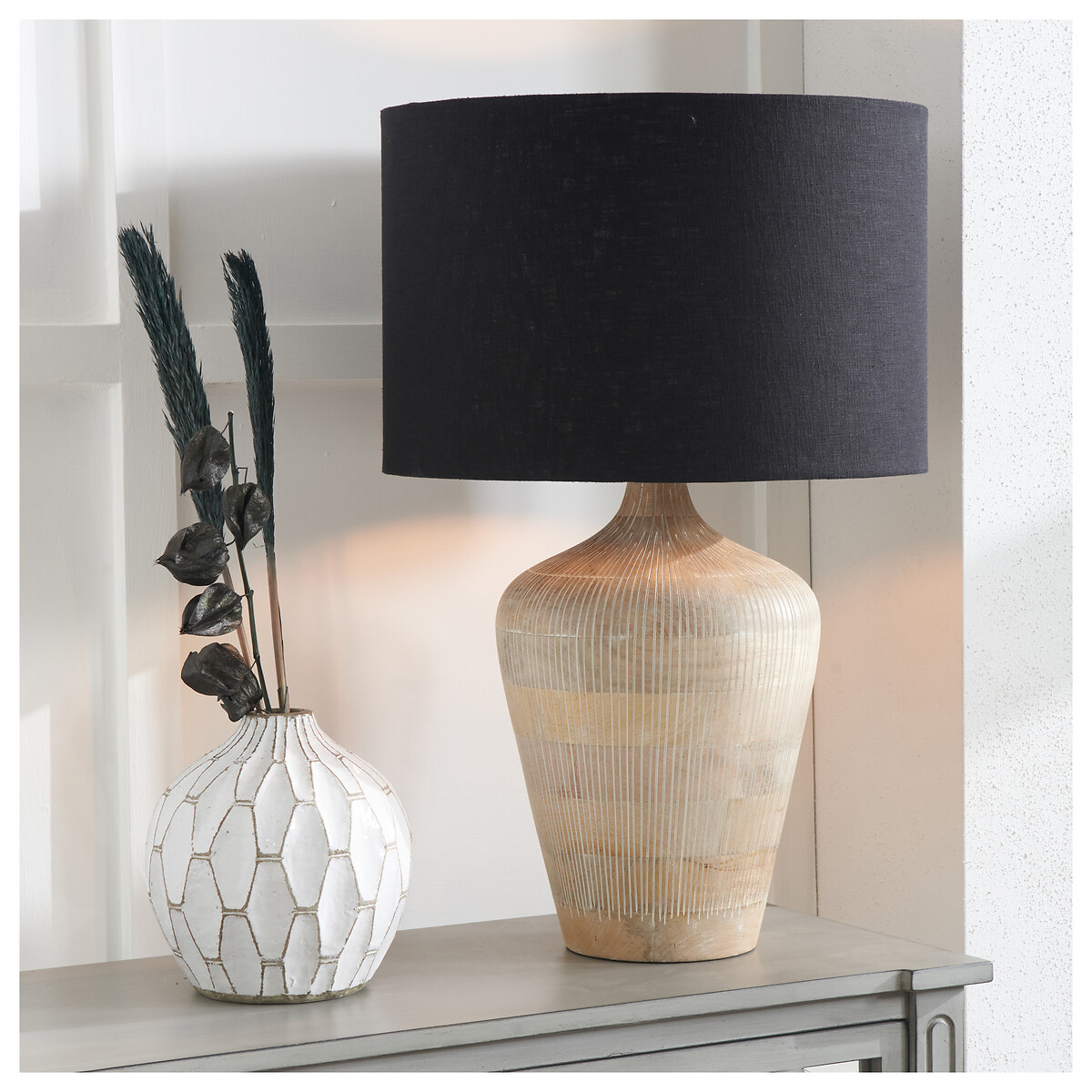 Thompson Textured Wood Table Lamp Base in White Wash white, ÉDITÉ