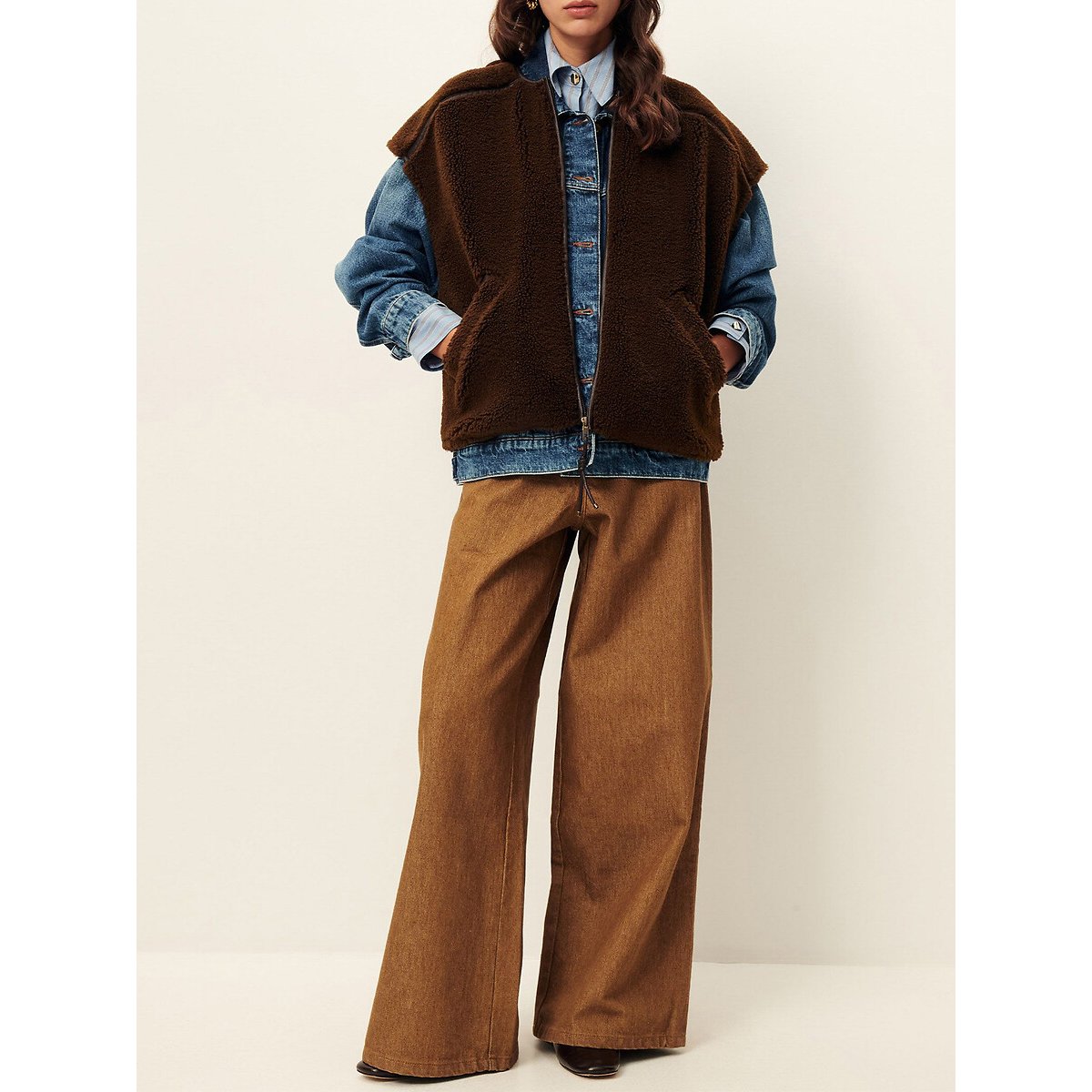 Ärmellose Sherpa-Jacke mit Reissverschluss, MOUNTY braun, SESSUN