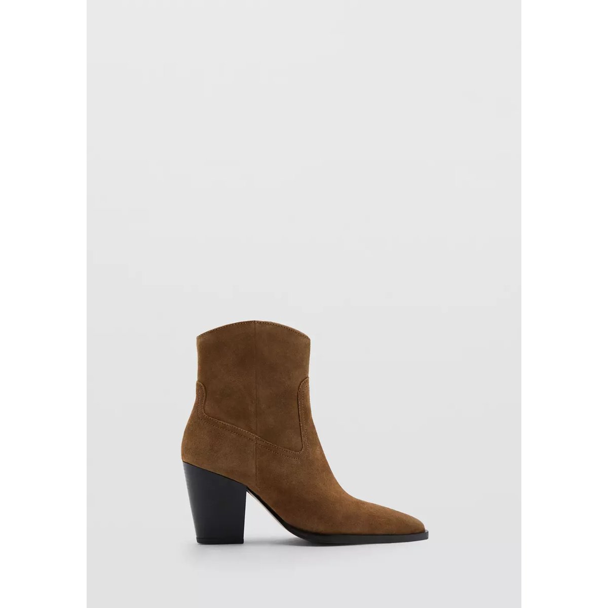 Bottines suède talon bloc tabac, MANGO
