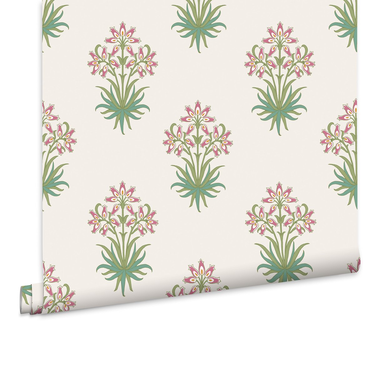 Papier peint fleuri Hyacinth Pink Cedar vert, rose, beige, WILLIAM MORRIS AT HOME