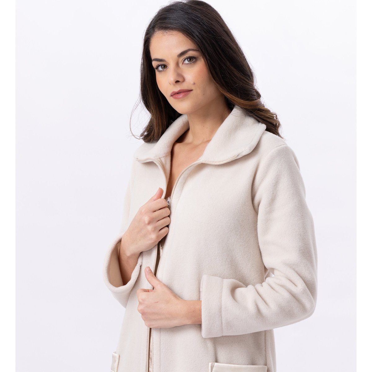 Robe de chambre zippée en polaire ESSENTIEL H54A rose, LE CHAT