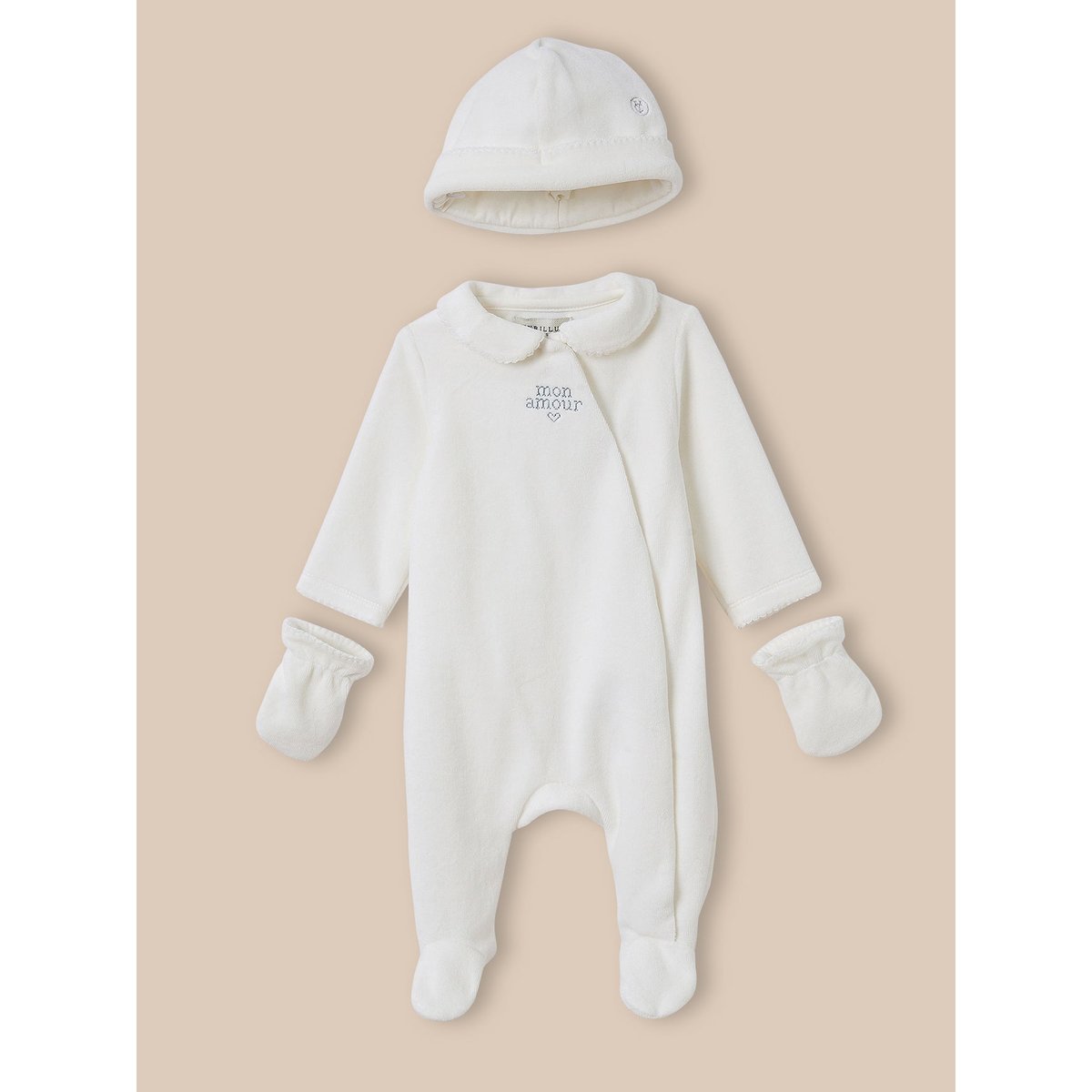 Set de maternité : dors-bien, bonnet et moufles blanc doux, CYRILLUS