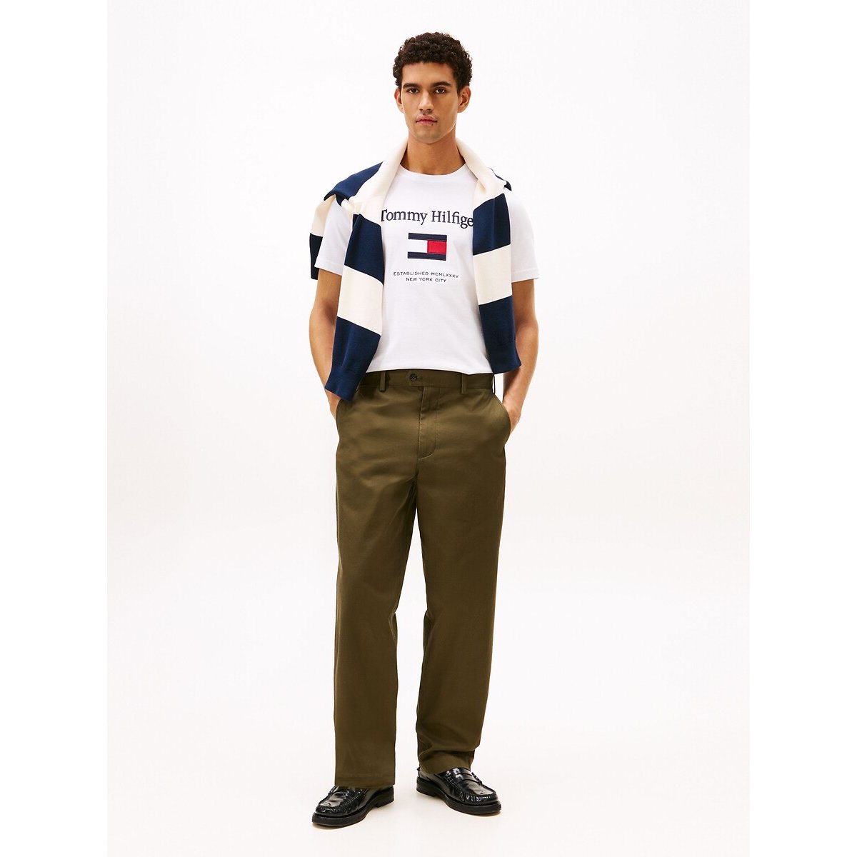 T-shirt à col ras-du-cou et logo brodé blanc, TOMMY HILFIGER