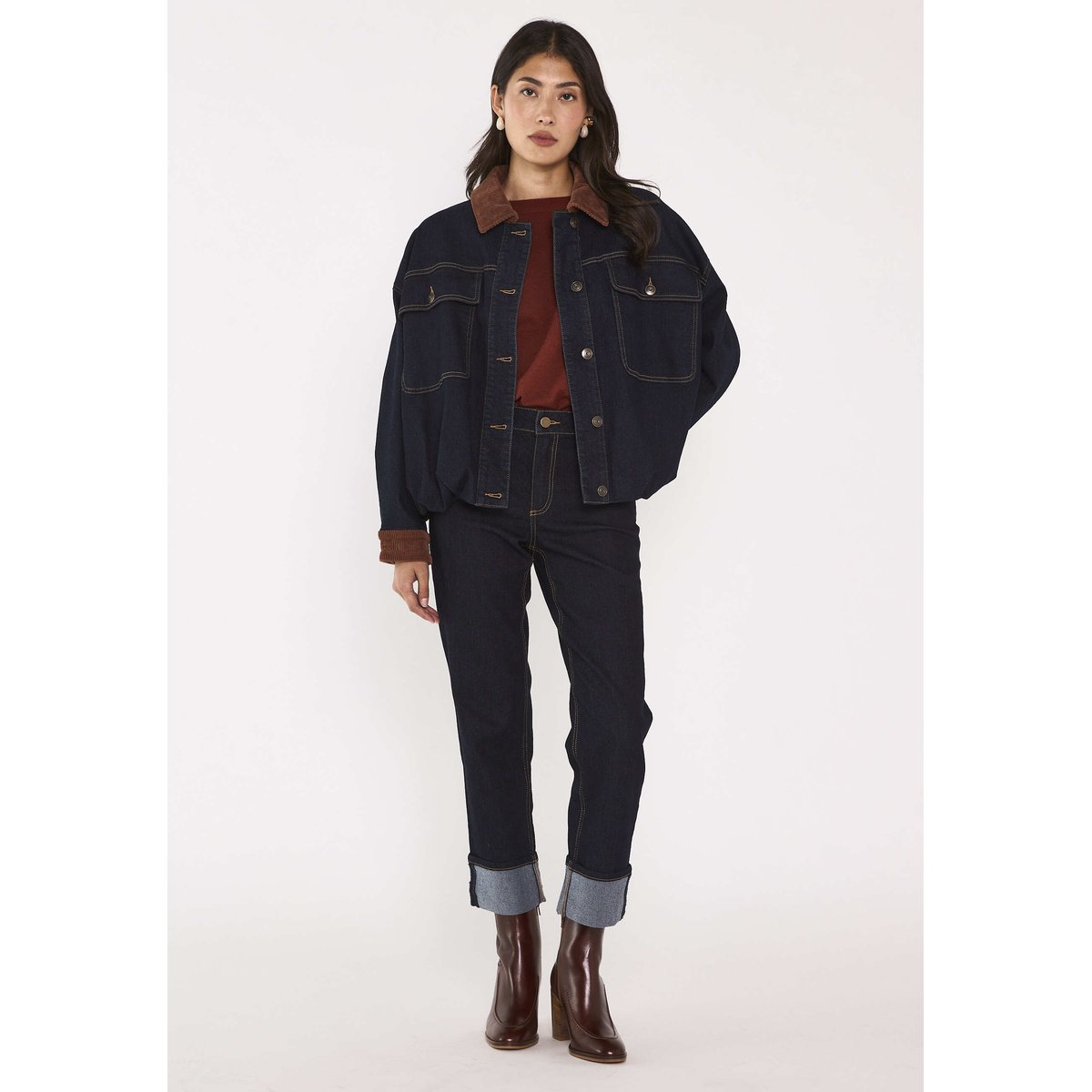 Blouson denim et velours en coton mélangé BOB rinse, Maison 123