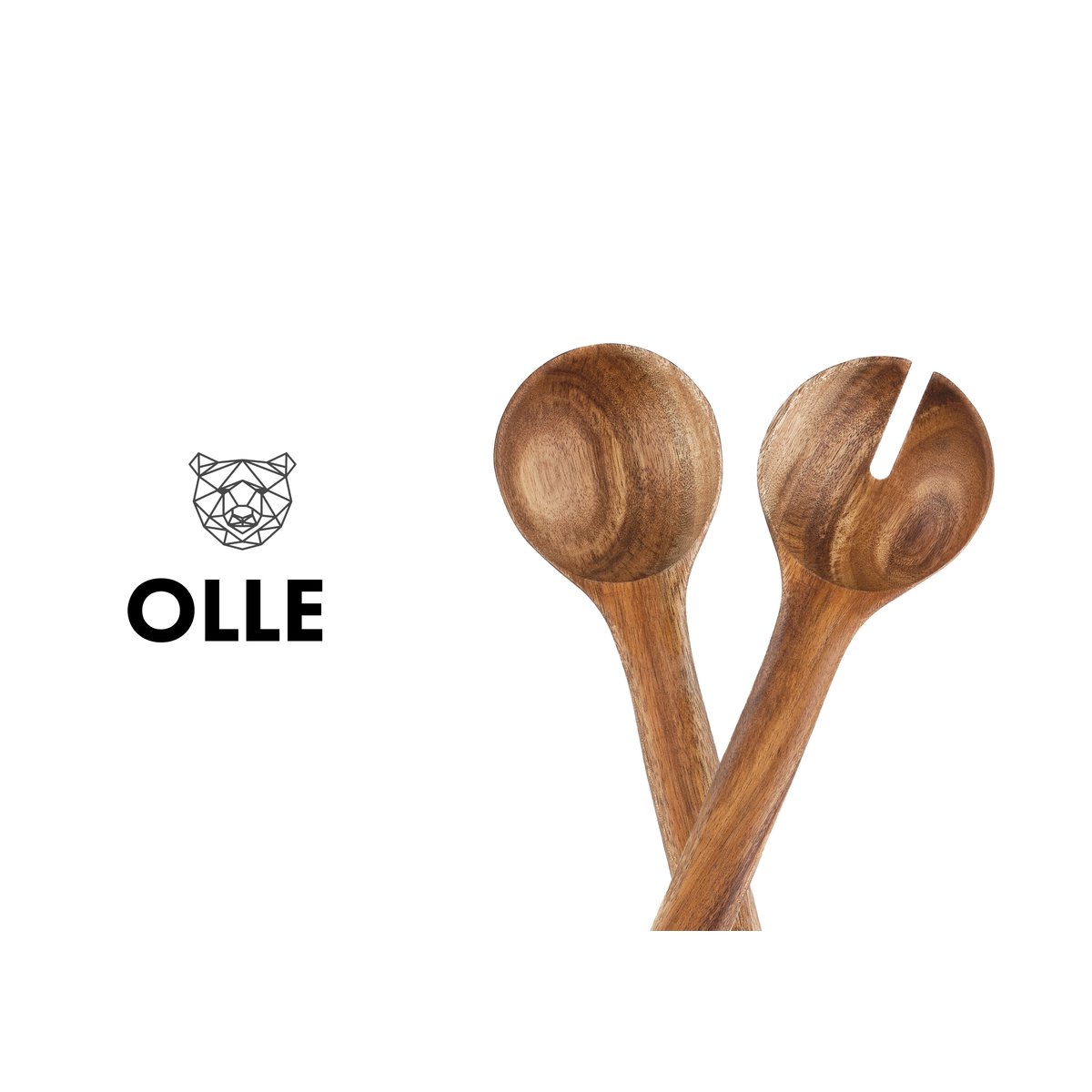 Lot de 2 couverts à salade en bois, OLLE bois vernis, BJORN