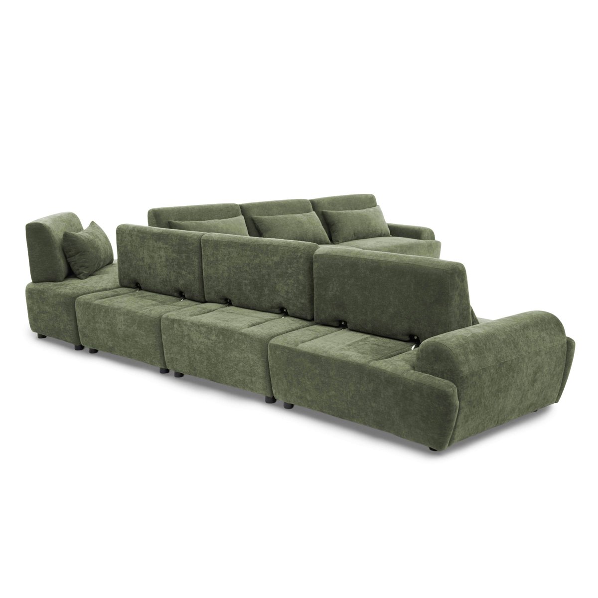 Canapé modulable d'angle 7 places en tissu avec coussins dossier ajustable, CALLISTO vert, OVIALA