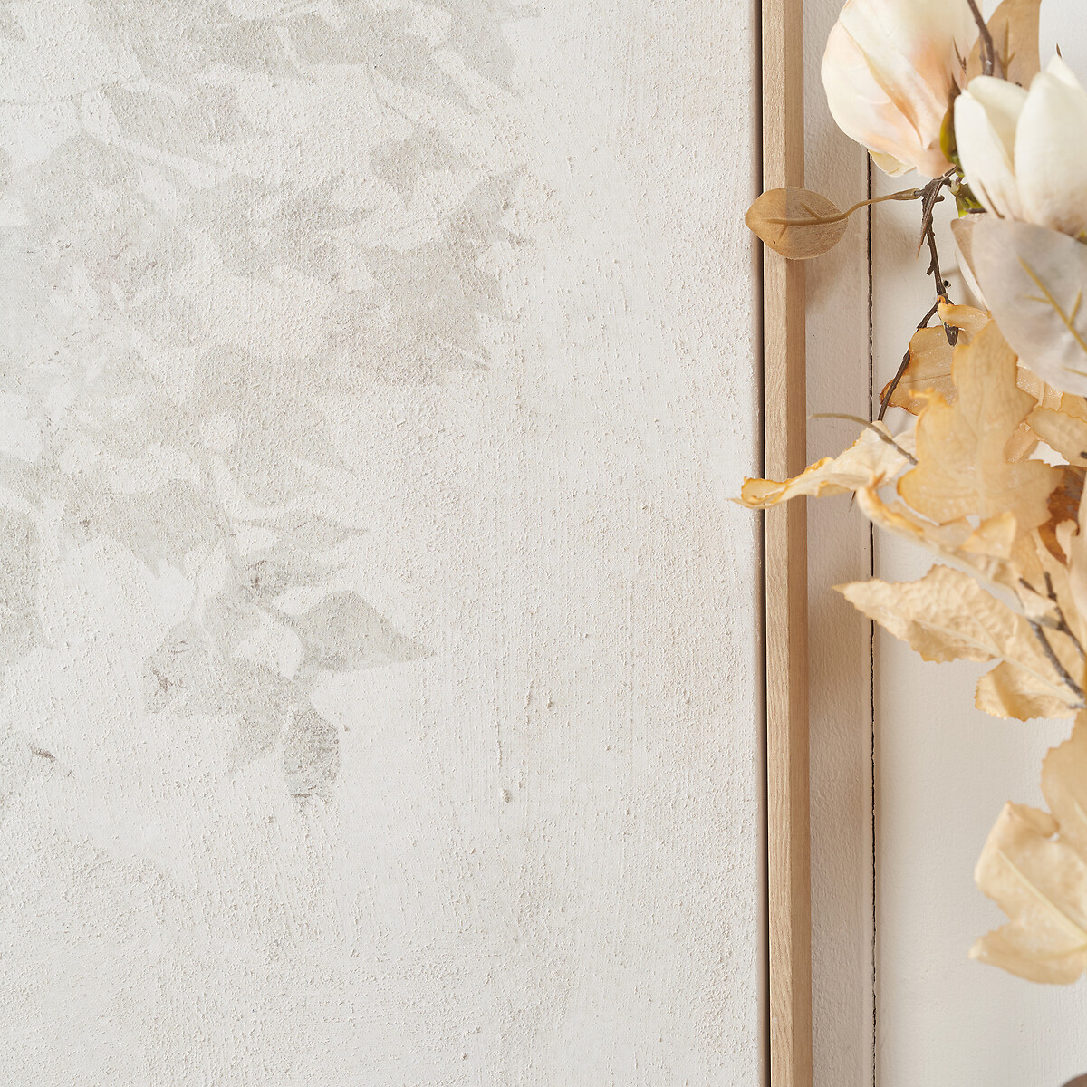 100cm White and Natural Floral Square Canvas with Natural Frame natural/white, ÉDITÉ