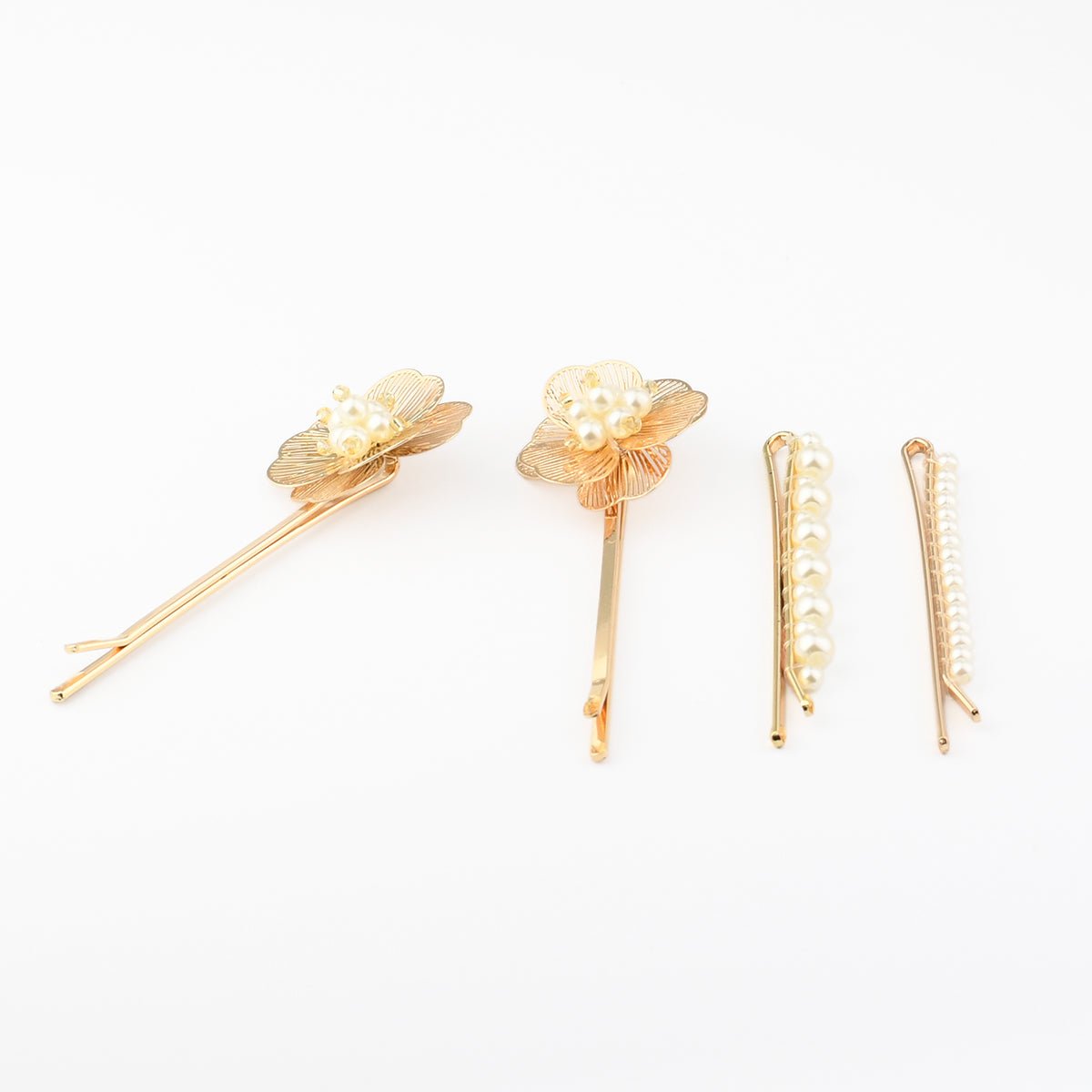 Set de 4 pinces fleurs et perles doré, BALABOOSTE