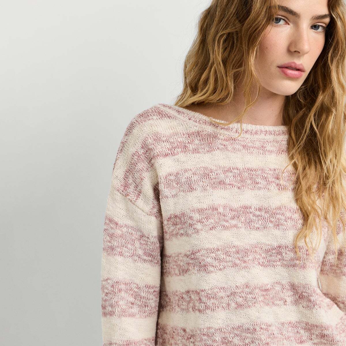 Pull En Crochet À Rayures rose poudre rose, PEPE JEANS