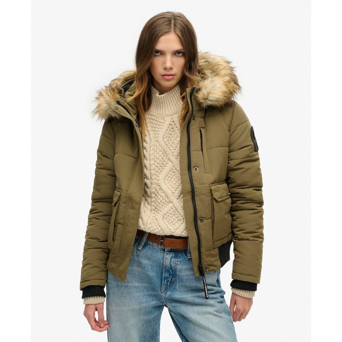 Bomber à capuche Everest olive militaire, SUPERDRY