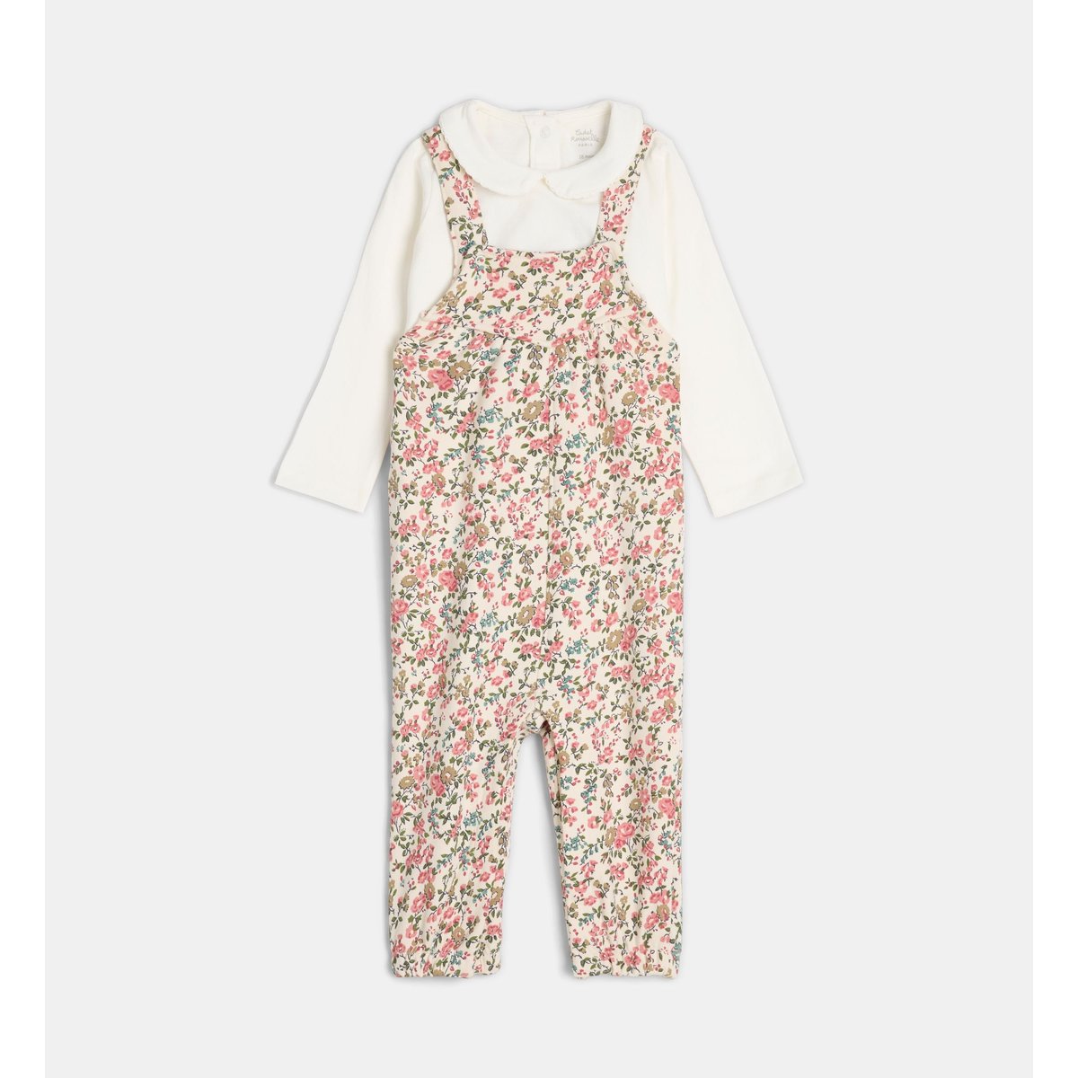Ensemble salopette et t-shirt tois écru et multicolore, CADET ROUSSELLE