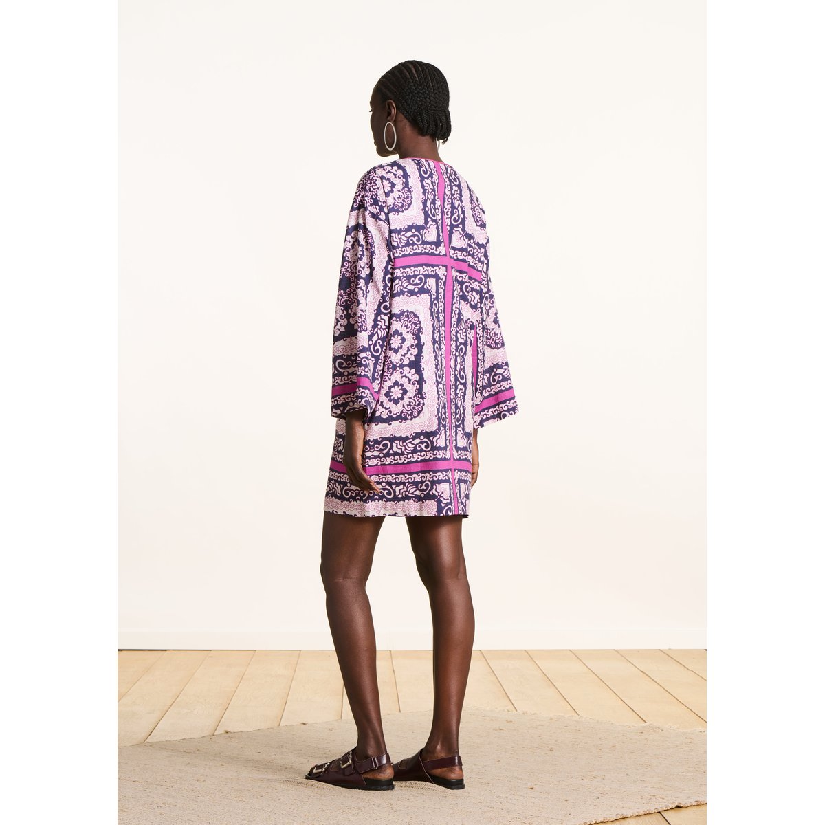 Robe courte droite à imprimé foulard en coton violet/fiesta, LA FEE MARABOUTEE