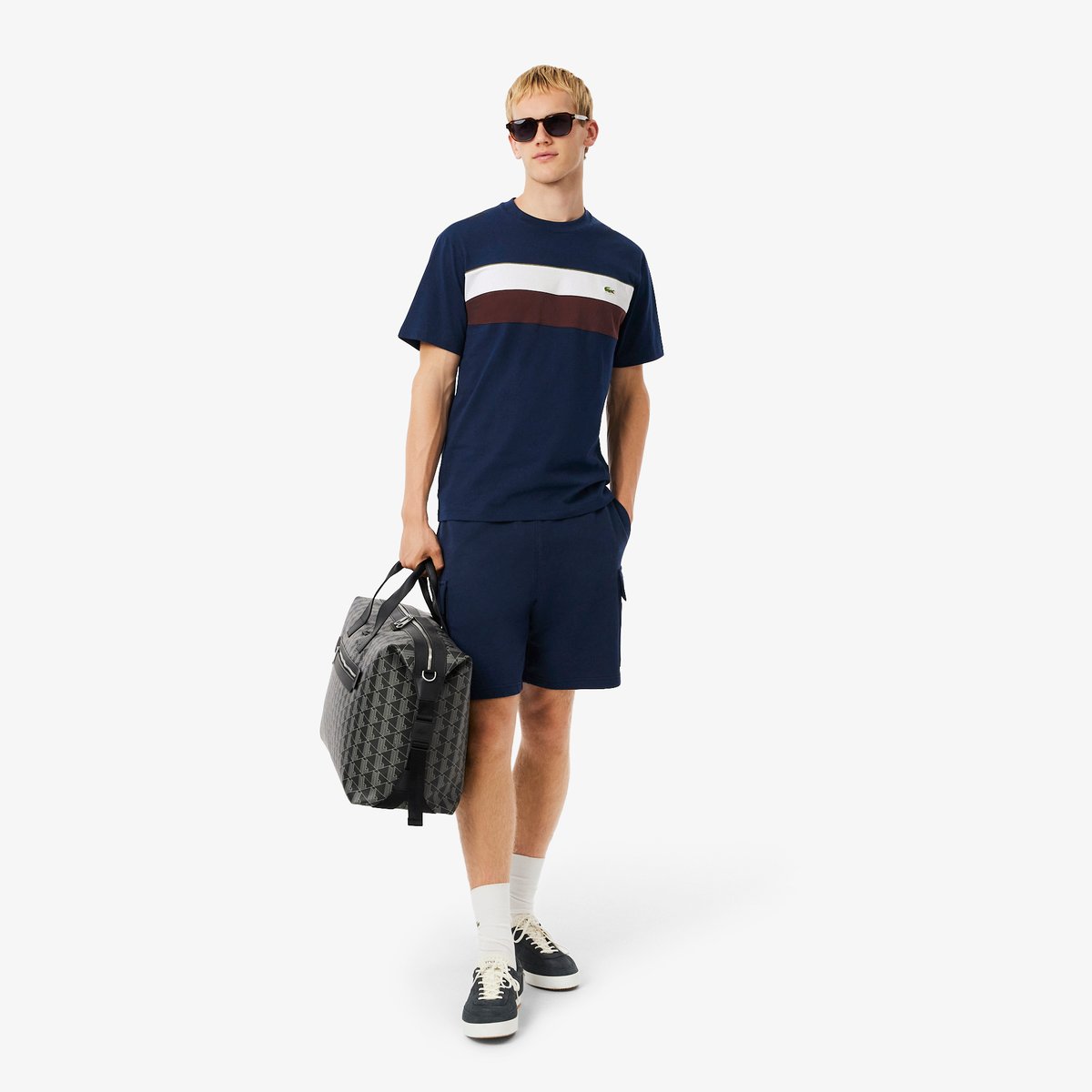 T-shirt jersey color-block bleu-6wz, LACOSTE