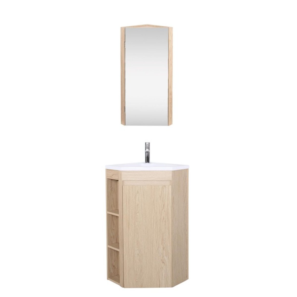Meuble d'angle sur pieds avec vasque, robinet et armoire de toilette SORRENTO décor chêne, MOB IN
