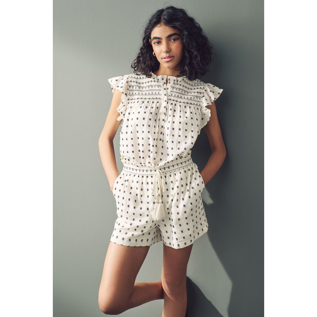 Short ample brodé avec taille élastique blanc, NEXT