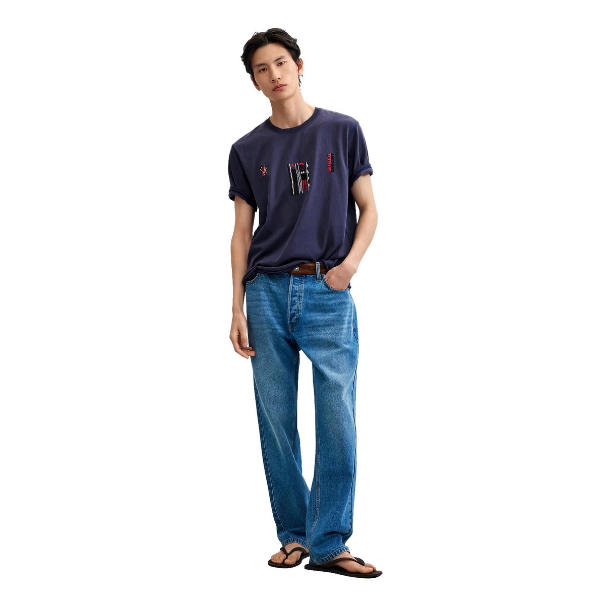 T-shirt en maille brodée bleu, DESIGUAL