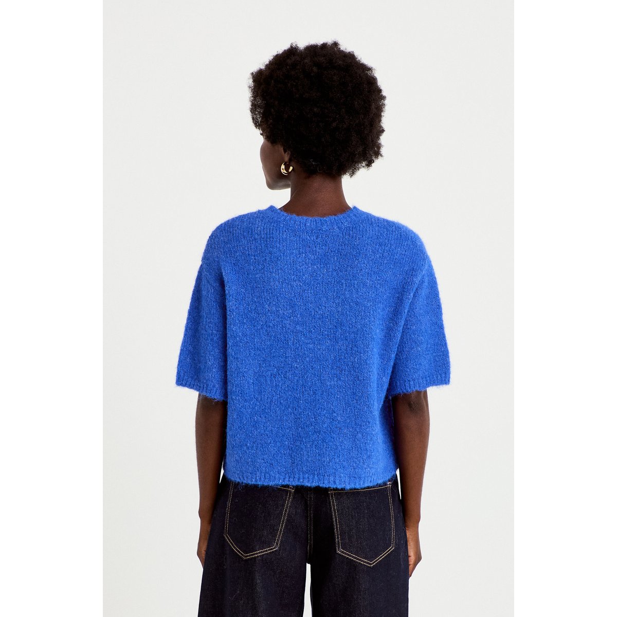 Pull col rond manches courtes bleu electrique, CACHE CACHE
