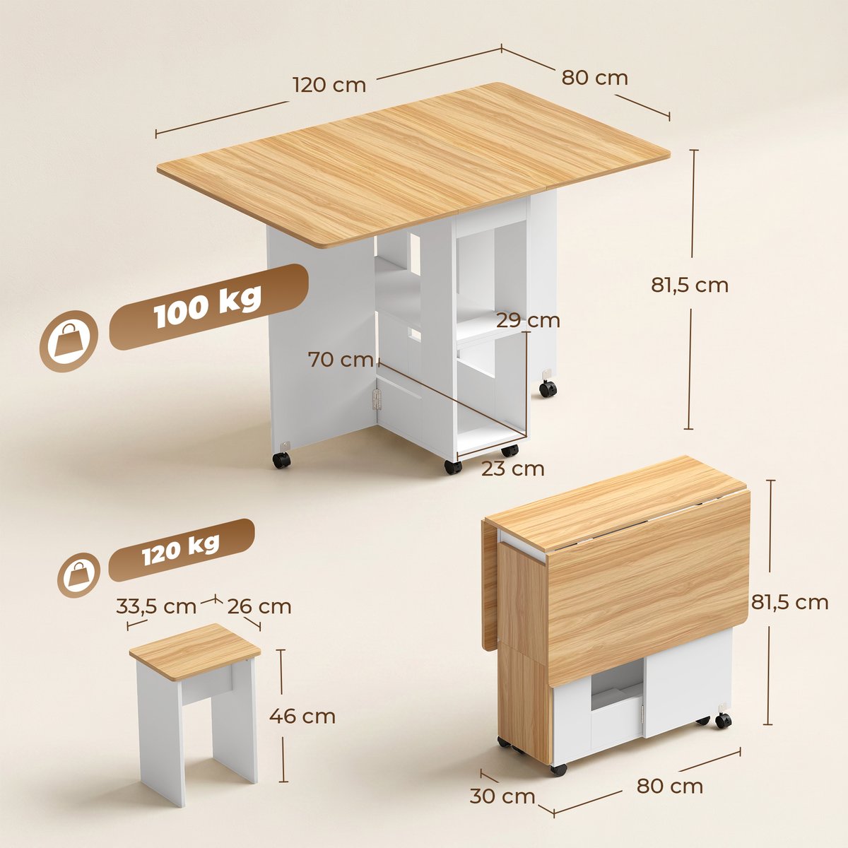 Ensemble de table à manger Panneau de chêne et blanc, HOMCOM