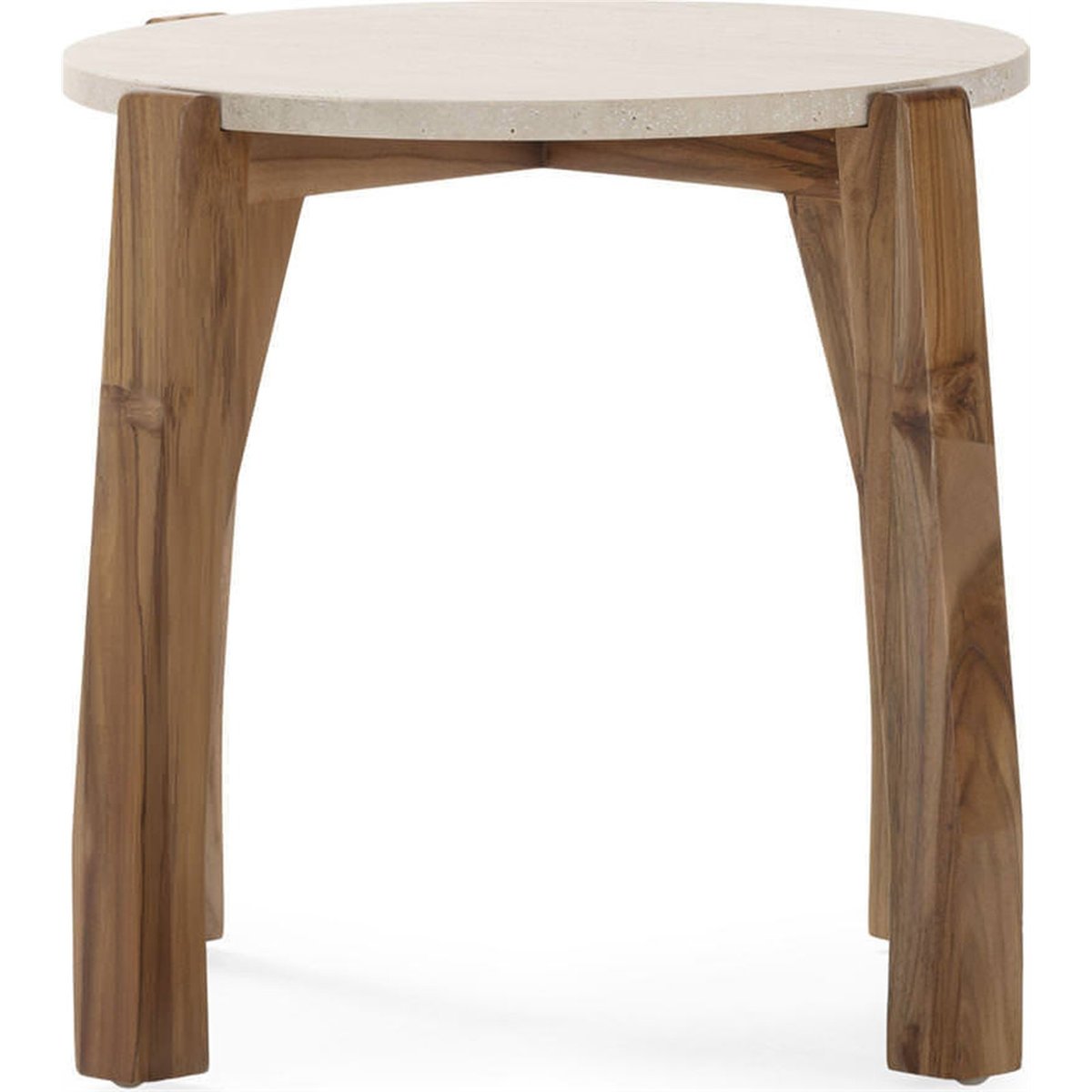 Table d'appoint ronde en teck et travertin naturel et crème, RECOLLECTION
