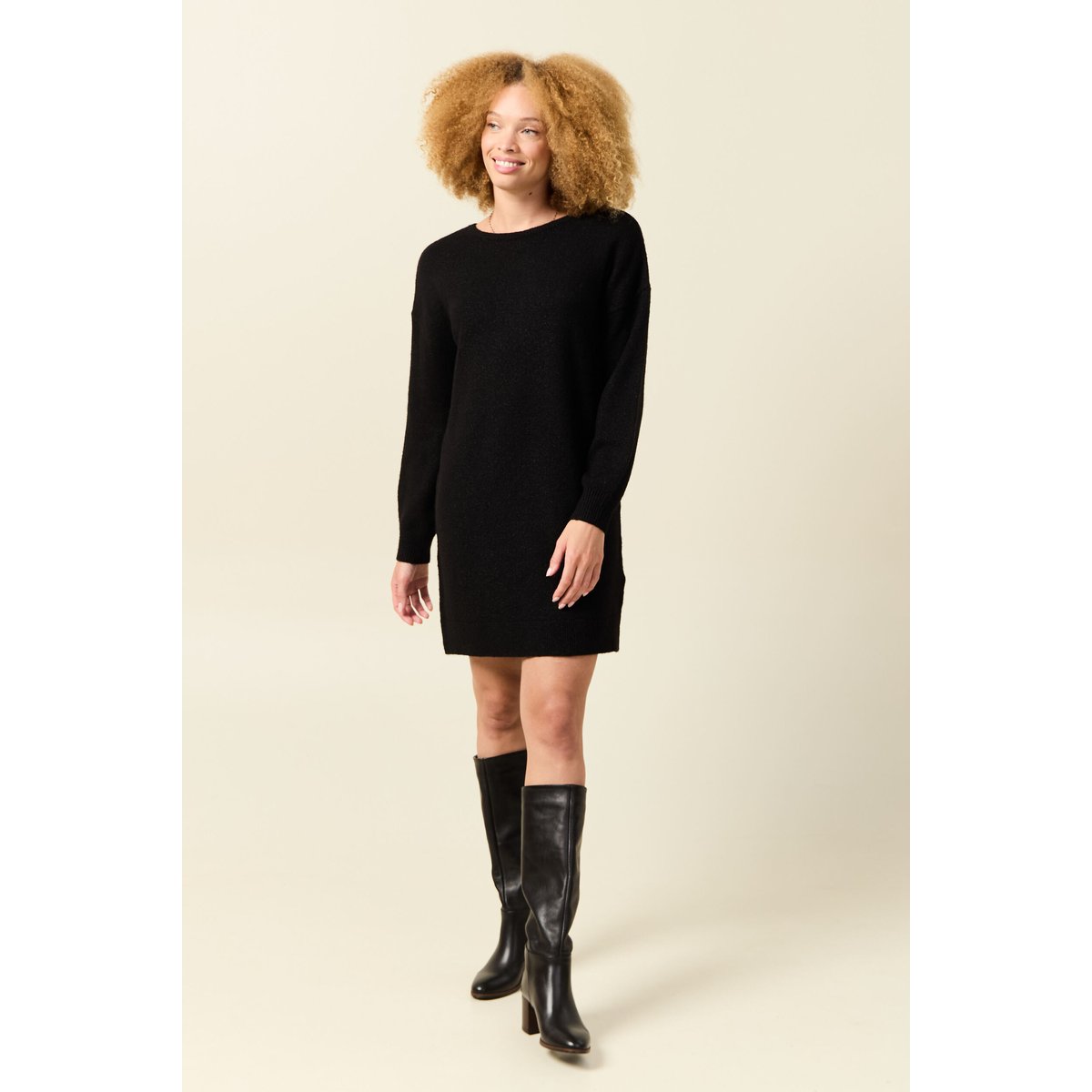 Robe pull fin manches longues noir, BONOBO