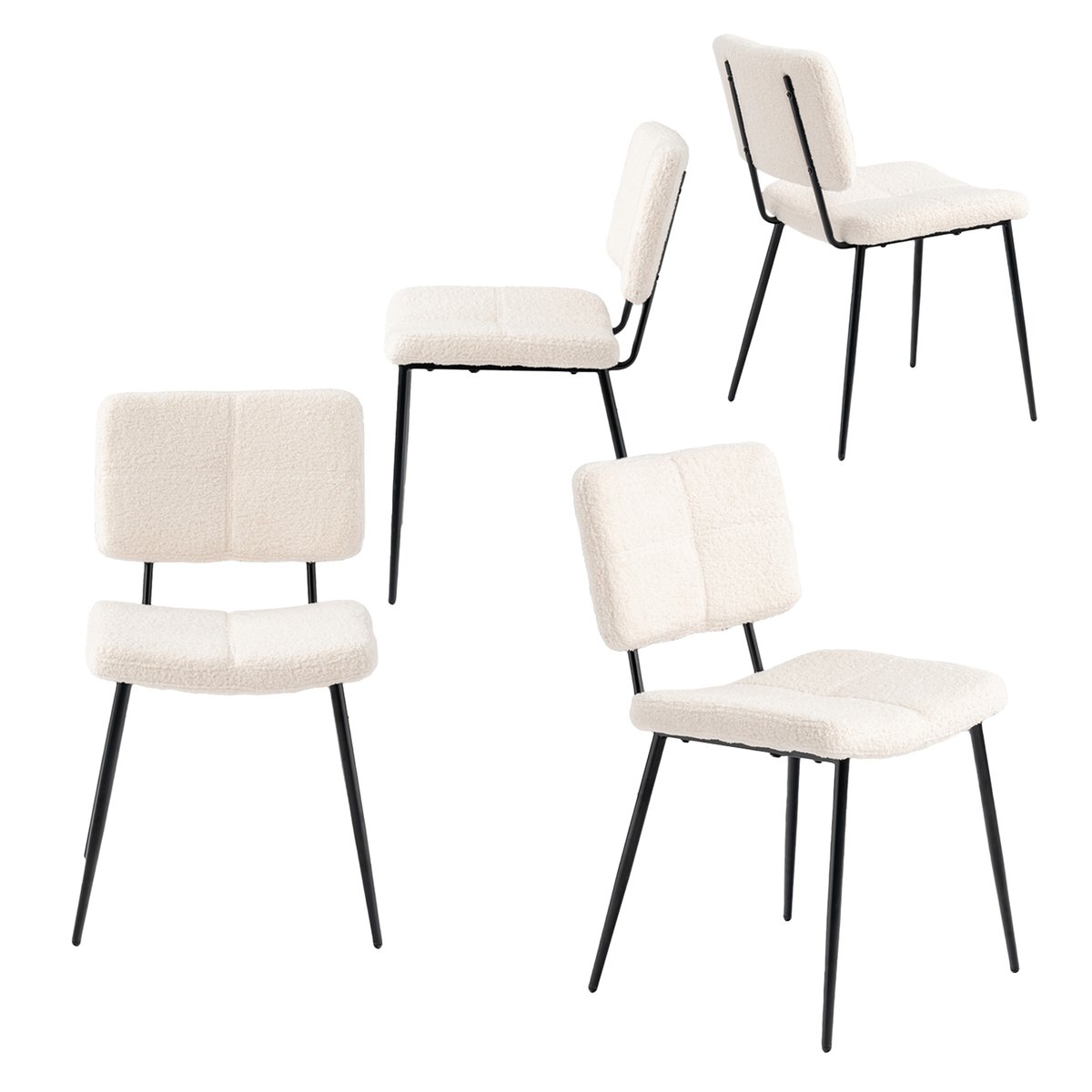 Lot de 4 chaises de salle à manger en bouclette, POMONA beige, MEUBLES COSY