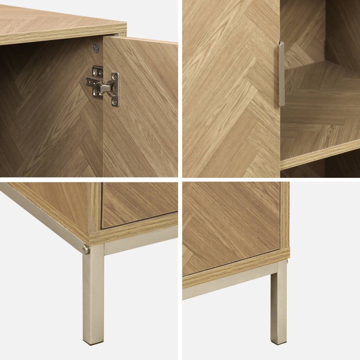 Vaisselier décor bois chevrons et métal 2 portes 80cm BUDAPEST naturel, SWEEEK