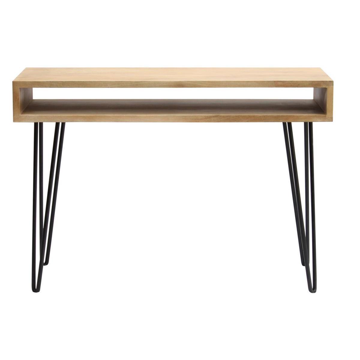 Bureau avec rangement en bois manguier massif et métal noir L116 cm VIBES bois brut, MILIBOO
