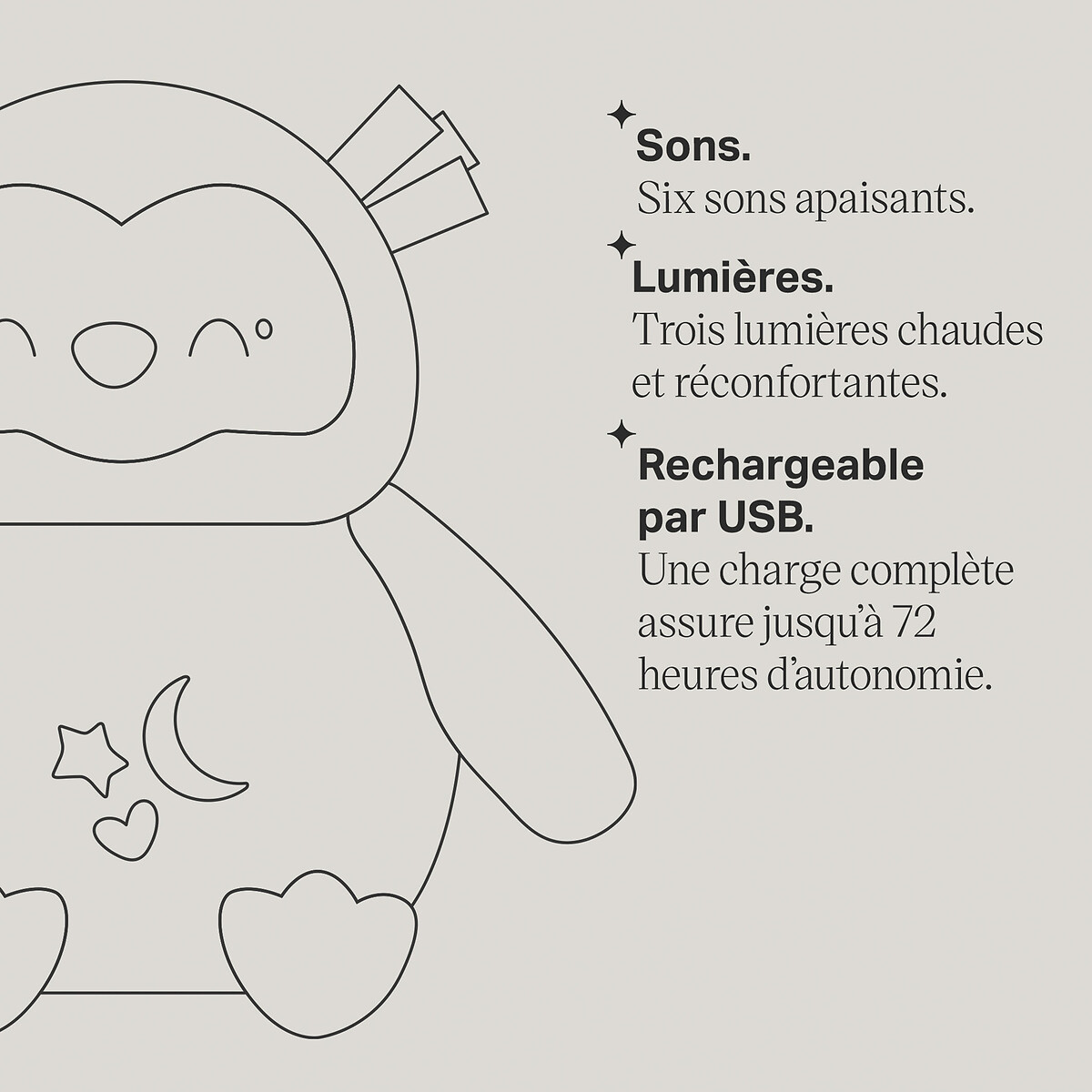 Peluche aide au sommeil rechargeable Chouette gris/blanc, TOMMEE TIPPEE