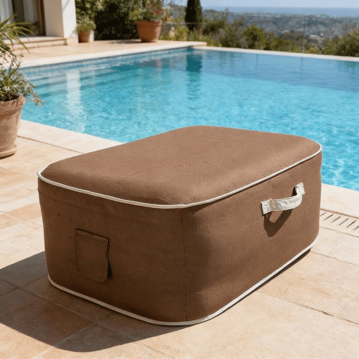 Pouf gonflable numa en olefin couleur vert d'eau 95x75x35 cm chocolat, COCO LOUNGE