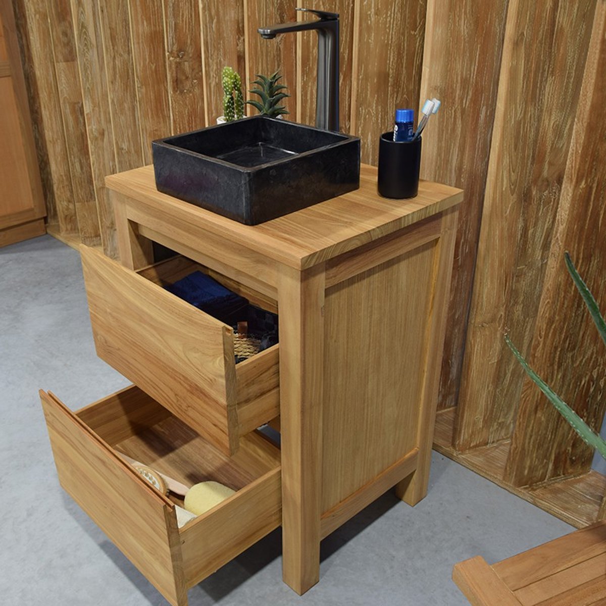 Meuble sous vasque en teck massif 60 cm - VAREDO naturel, WILDWATER