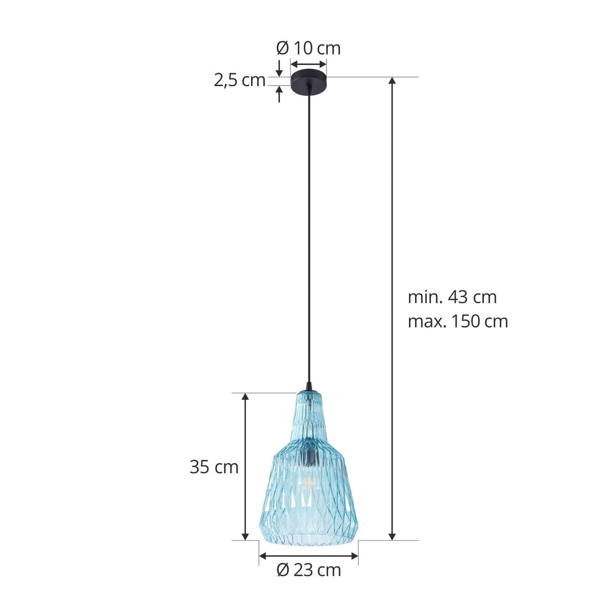 Suspension en verre vintage, Belarion bleu clair, LINDBY