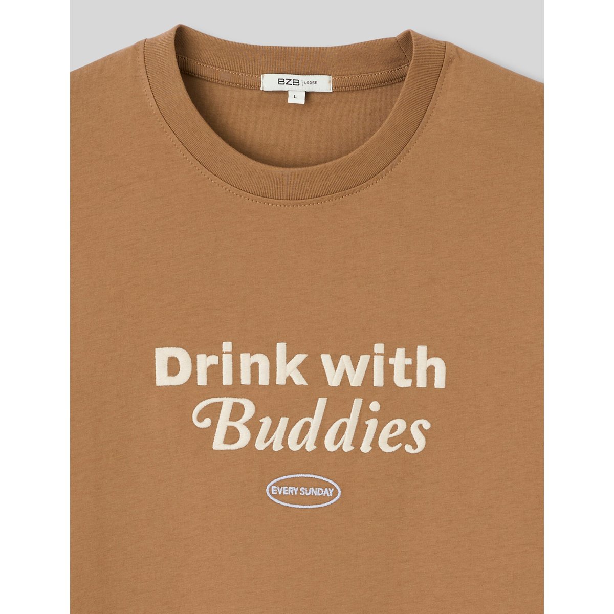 T-shirt imprimé et brodé camel, BZB