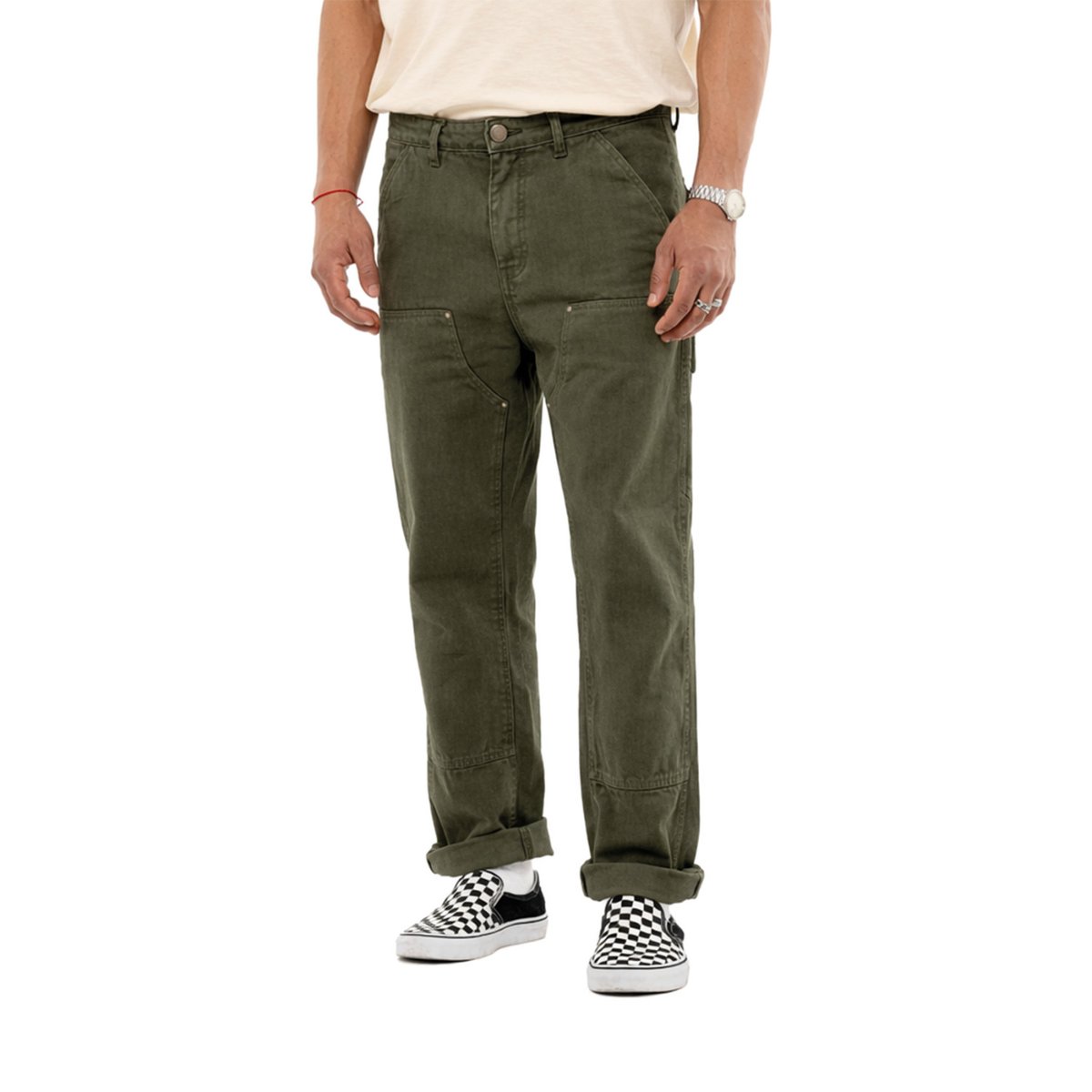 Pantalon coton canvas WORK vert kaki, VON DUTCH
