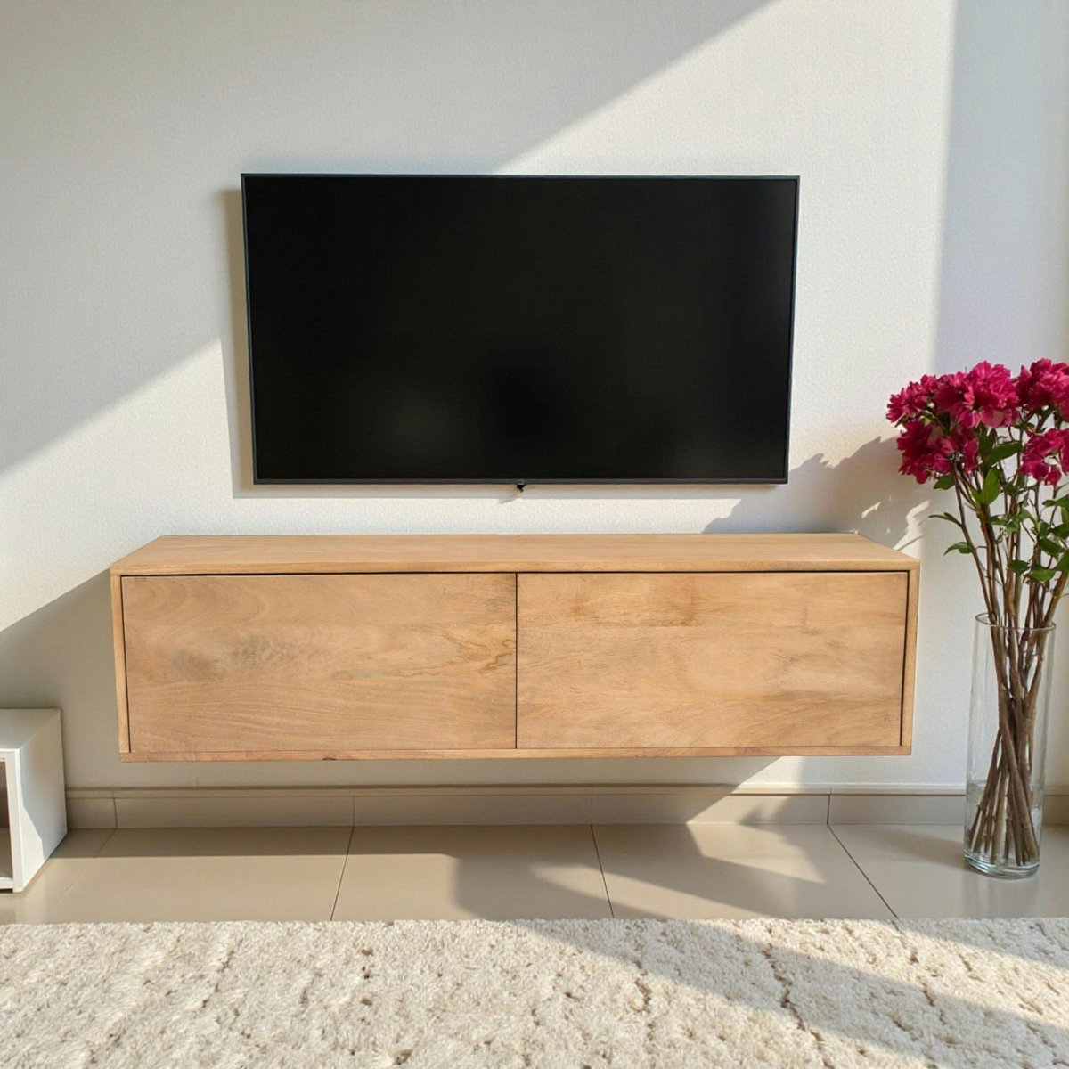Meuble TV suspendu en bois, 2 portes 120 cm JUNO bois clair, PIER IMPORT