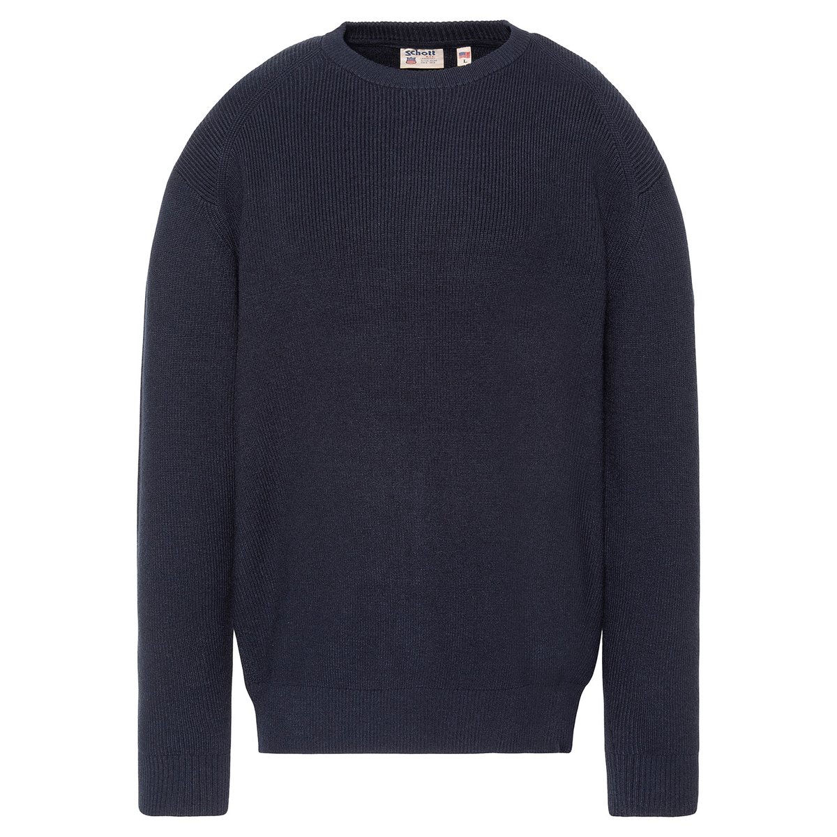 Pull col rond en maille texturée bleu marine, SCHOTT