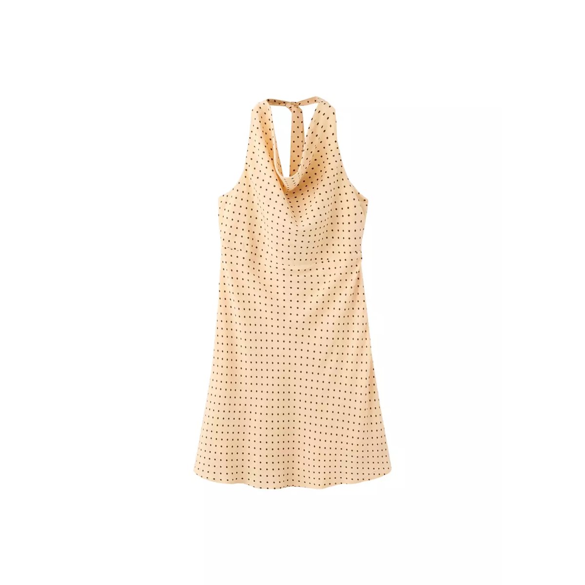 Robe à pois à col drapé jaune pastel, MANGO