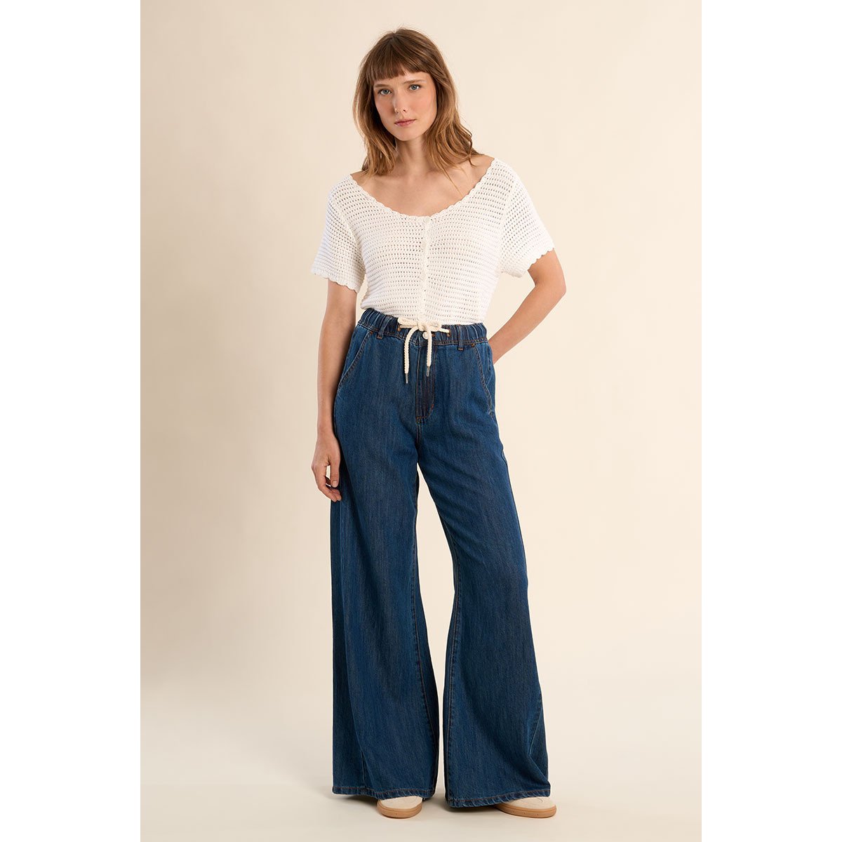 Jean baggy à cordon denim blue, MOLLY BRACKEN