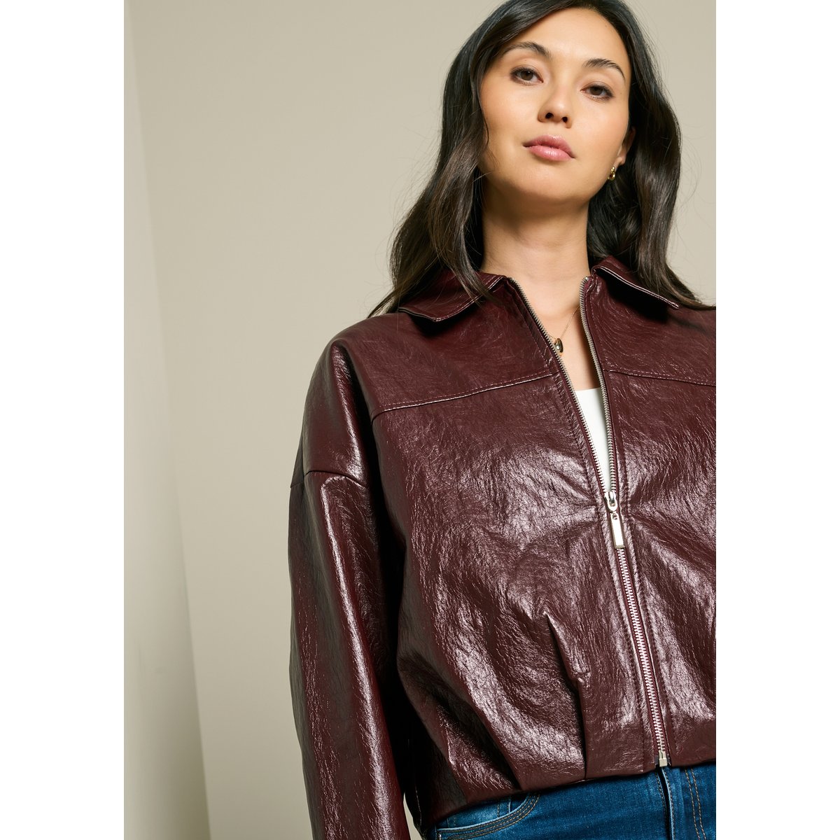 Veste bomber en similicuir bordeaux wine, LOLALIZA
