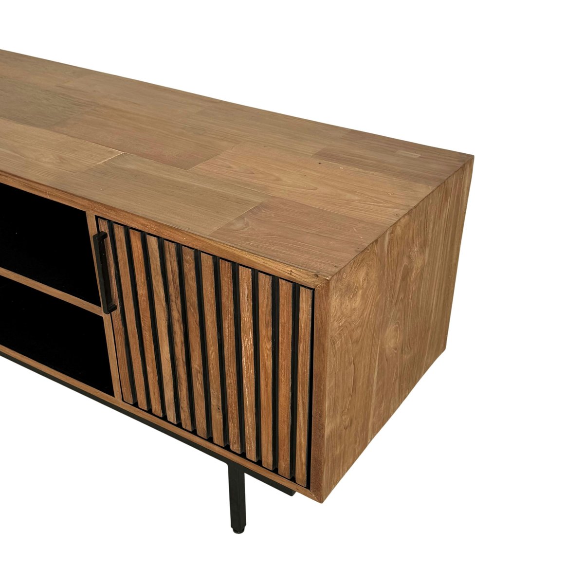 Meuble TV 3 portes 2 niches teck recyclé FANO bois naturel, PIER IMPORT