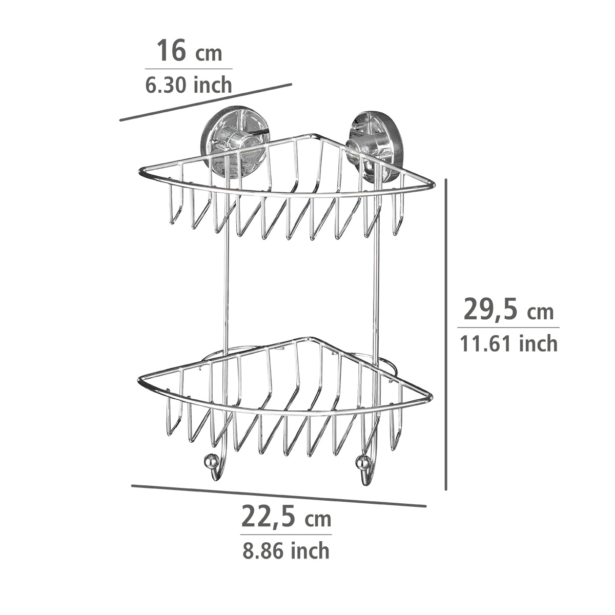 Etagère d'angle salle de bain 2 niveaux BARI argent brillant, WENKO