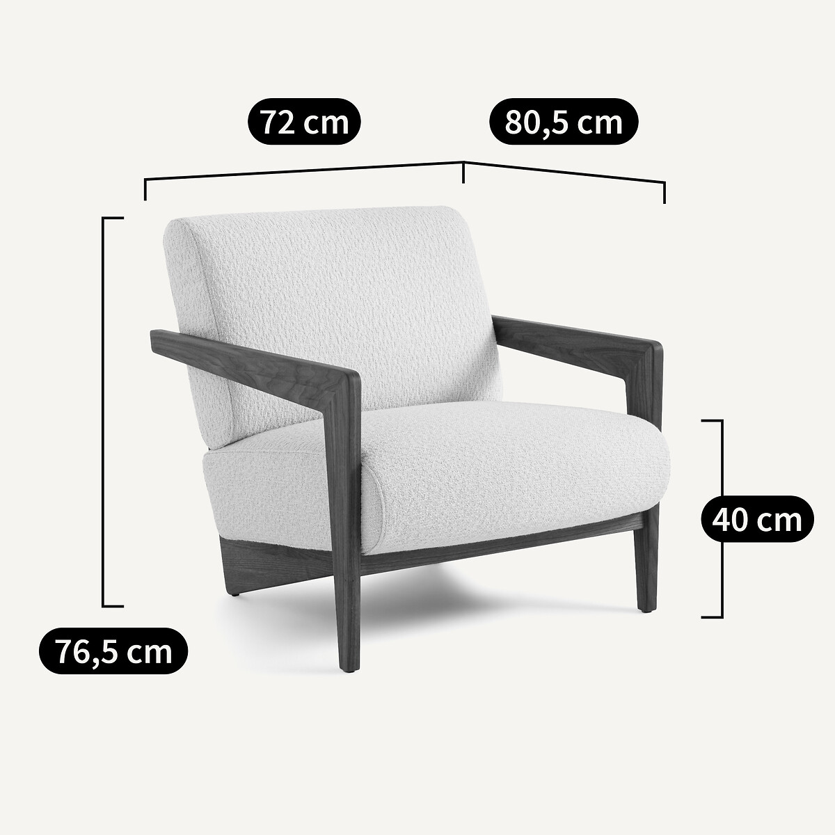Fauteuil, noyer massif et bouclette, IZAG ecru, AM.PM