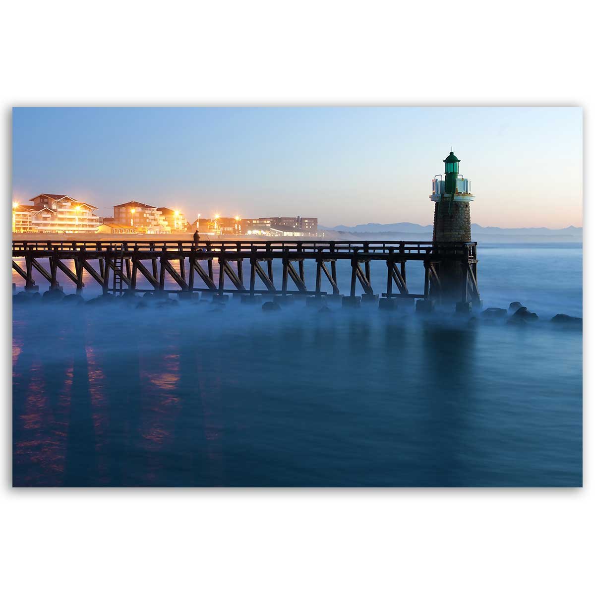 Tableau phare Capbreton nuit bleue toile imprimée, HEXOA