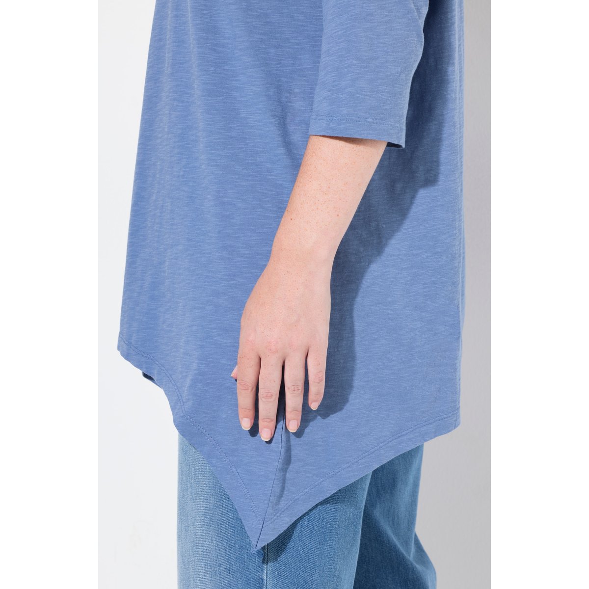 Chemise, fleurs 3D, col rond, manches 3/4 bleuet clair, ULLA POPKEN