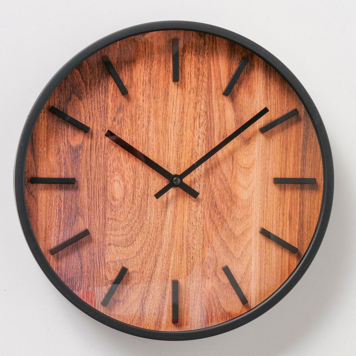 Horloge murale noire et bois 30x30x4cm bois, WADIGA