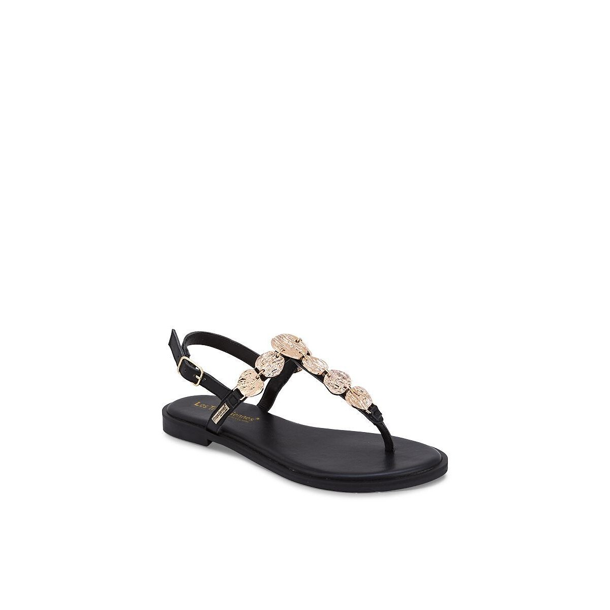 Sandales tongs en cuir Ortega noir/doré, LES TROPEZIENNES PAR M.BELARBI
