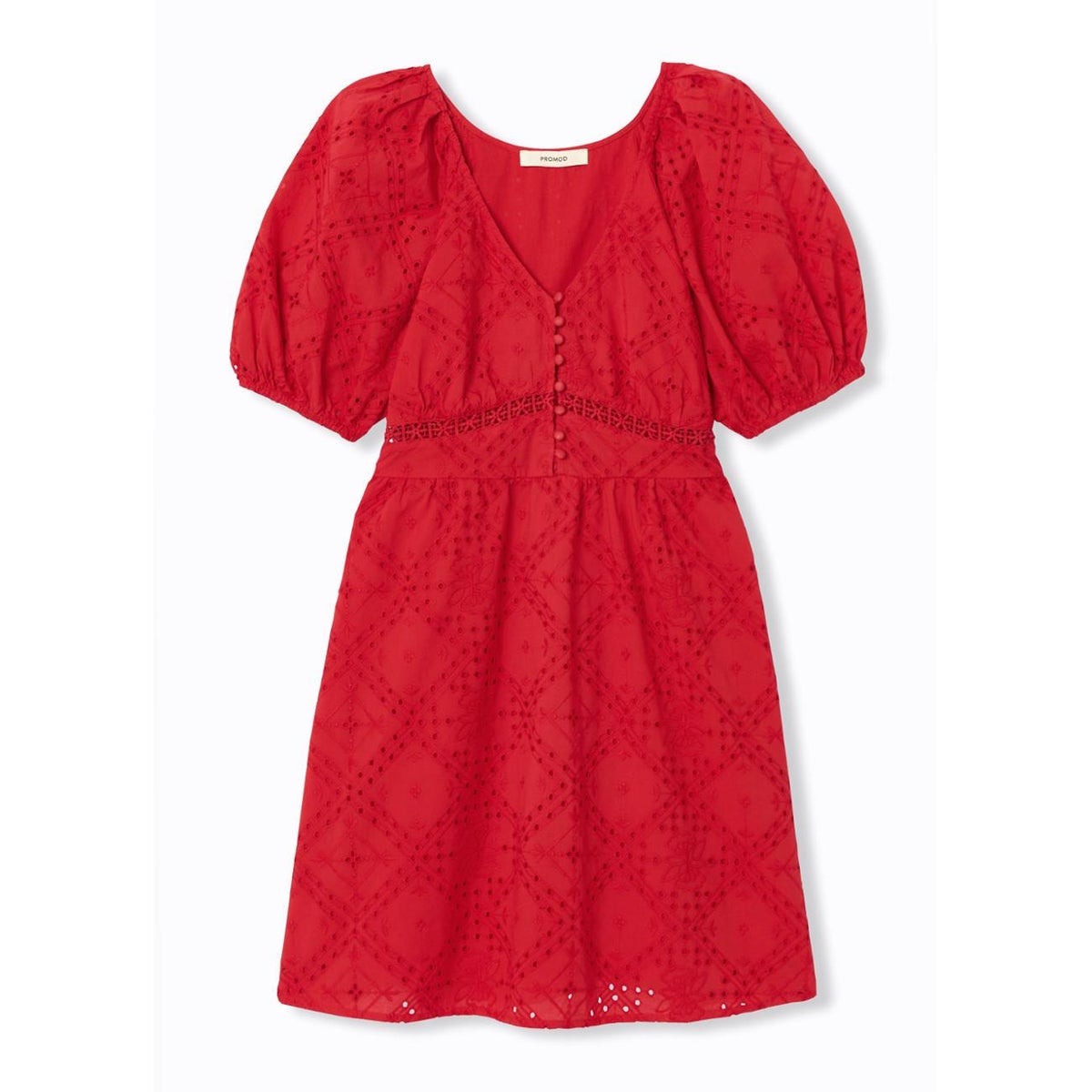 Robe courte broderie anglaise rouge, PROMOD