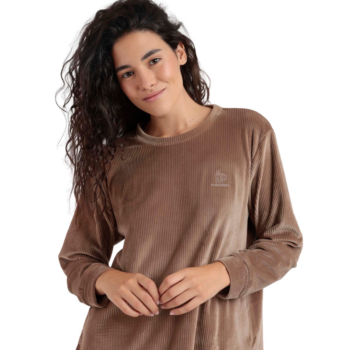 Pyjama velours pantalon top manches longues Relax Home chocolat, ADMAS